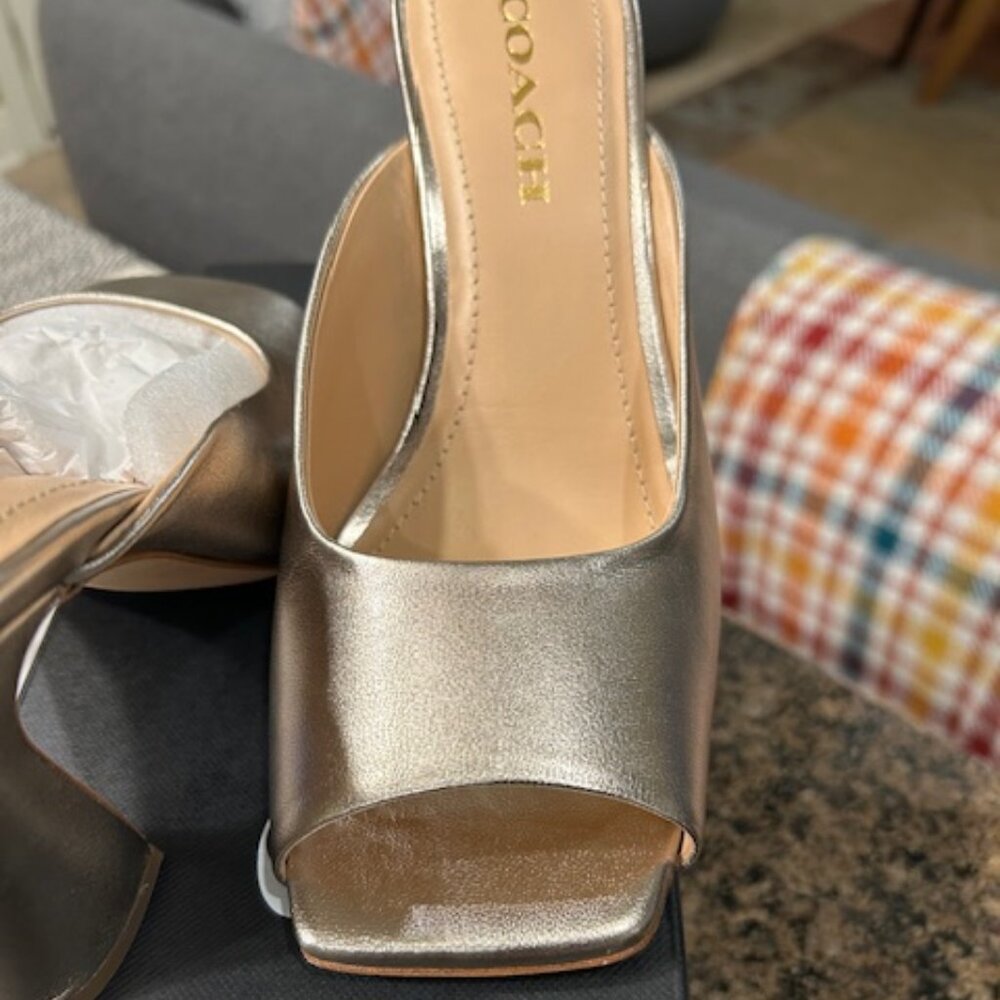 Coach Platinum Champagne Laurence Metallic Smooth Leather Upper Sandal - Picture 6 of 12